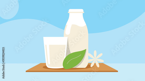 Milk bottle glass leaf illustration