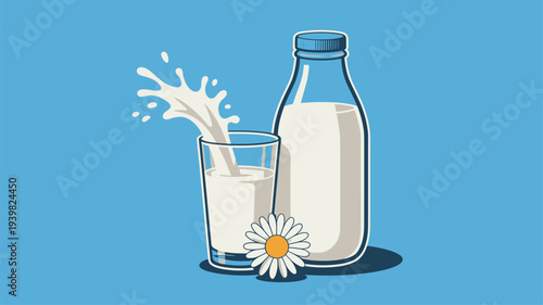 Milk bottle glass daisy splash