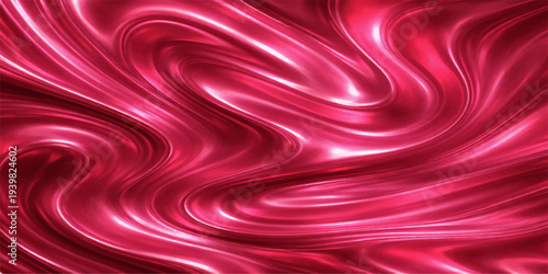 Smooth abstract red background with flowing waves of silk and satin texture featuring a luxury liquid motion design in soft pink and purple tones