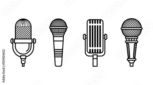 Vintage Microphone Illustrations in Various Styles.