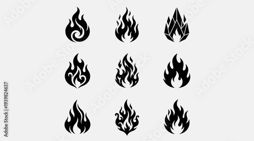 Collection of black flame icons in various designs.