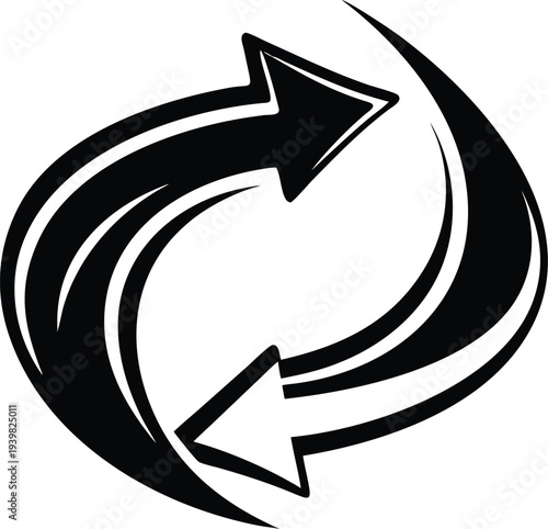 Dynamic circular arrows forming a recycling symbol on transparent background silhouette