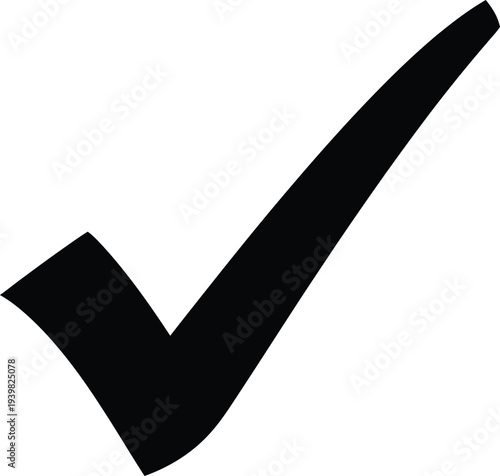 A large black check mark on a white background