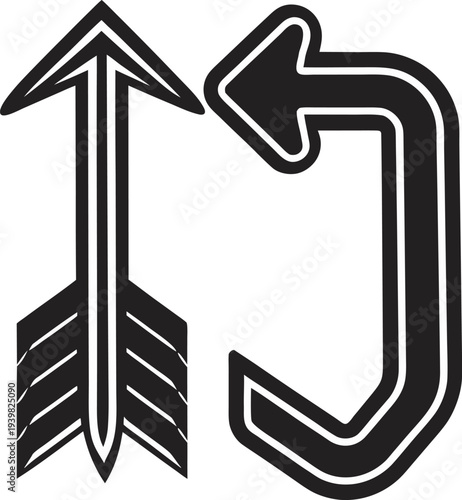 Two contrasting arrows pointing up and left black silhouette on transparent background