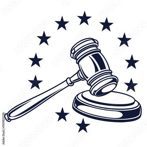 Judge gavel and stars symbolizing law and justice in a modern design