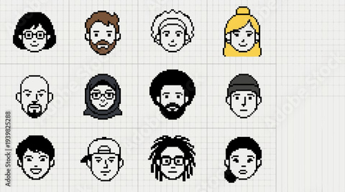 Diverse Cartoon Faces Collection Illustration.