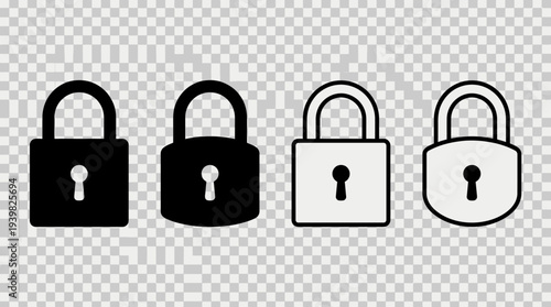 Set of four padlock icons in different styles and colors.
