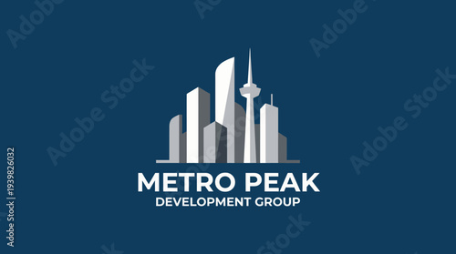 A modern logo design featuring urban skyscrapers symbolizing growth and development, ideal for real estate companies seeking a professional brand identity.