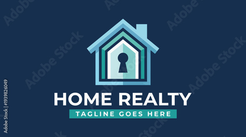 An elegant logo design for a real estate agency featuring a house silhouette with a keyhole, symbolizing home security and trust in property transactions.