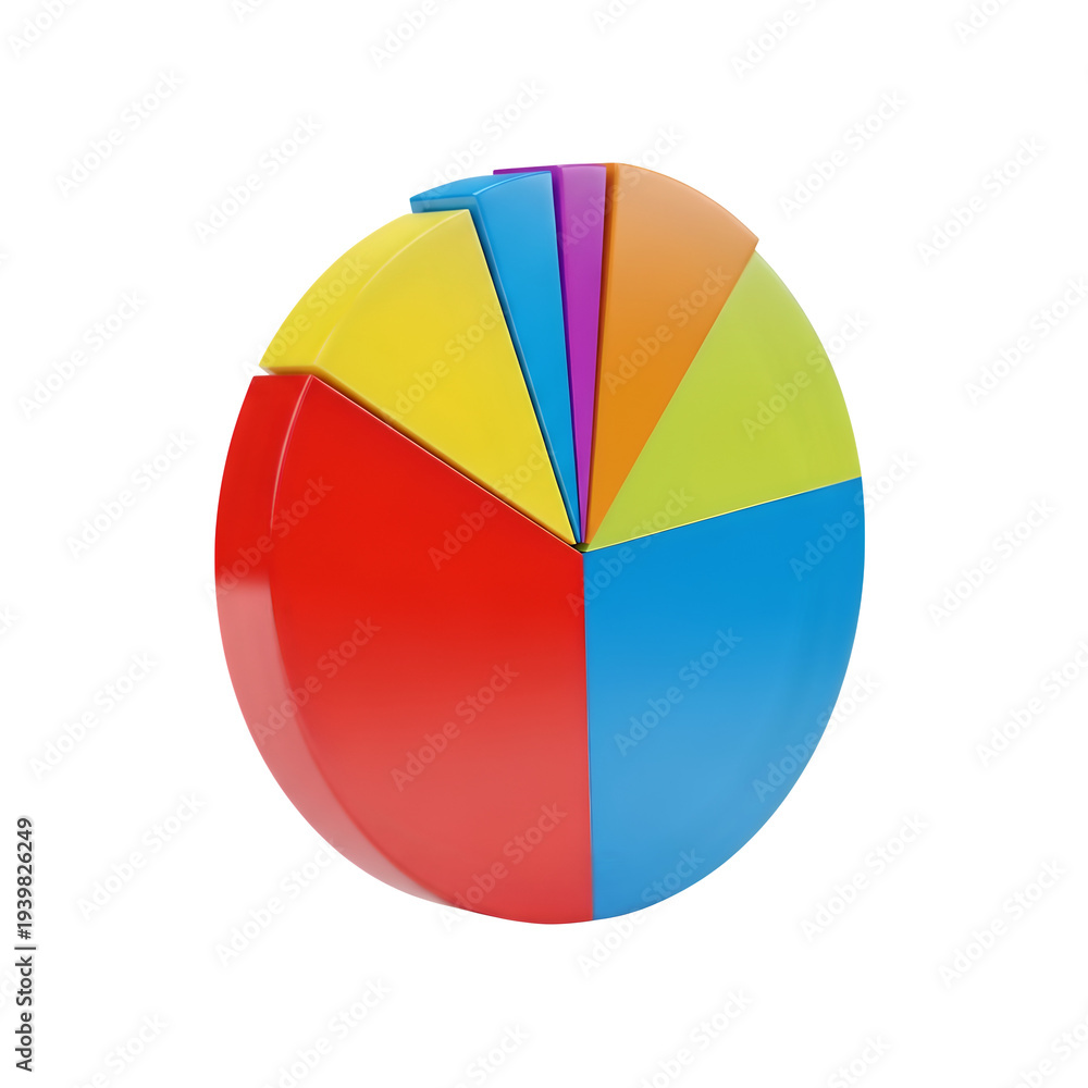 Obraz premium 3D colorful pie chart segments with glossy finish isolated on transparent background