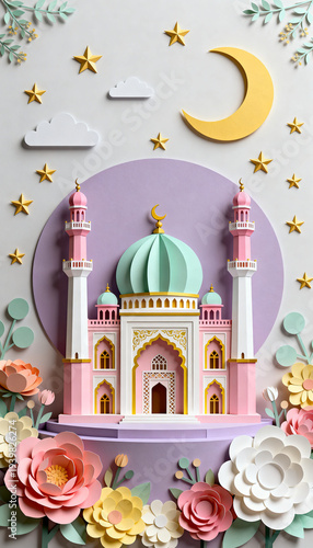 Wallpaper Mural Beautiful Paper Art Mosque with Moon and Stars for Islamic Celebrations Torontodigital.ca
