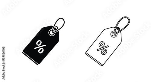 Set of 2 Black and White Discount Price Tag Icons Vector for Sales, Promotion, and E-commerce Marketing