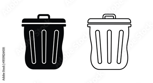 Black and white trash bin icons Vector