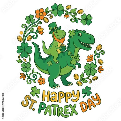 Kids Happy St Patricks Pa Trex Day Saint Paddys Dino Boys Kids T-Shirt