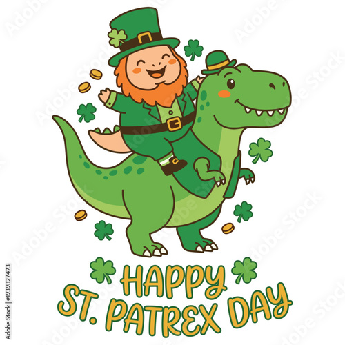 Kids Happy St Patricks Pa Trex Day Saint Paddys Dino Kids T-Shirt