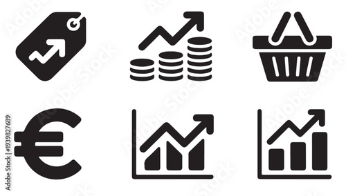 Set of black icon vector illustration of business and commerce in white background