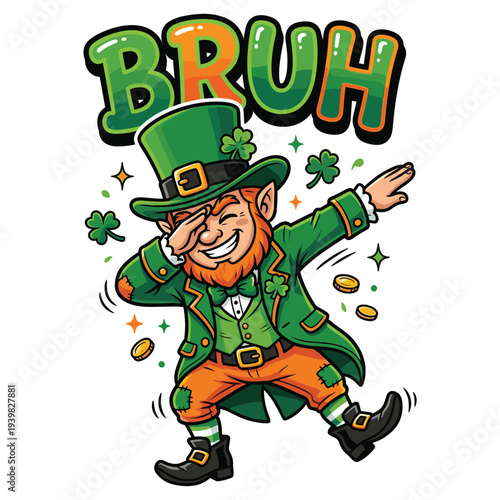Bruh Dab Leprechaun Funny Kids Boys Mens St Patrick Day T-Shirt