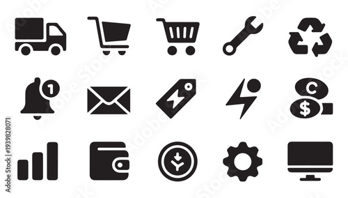 E-commerce and shopping solid icon set for presentation, website, application, mobile app, and more