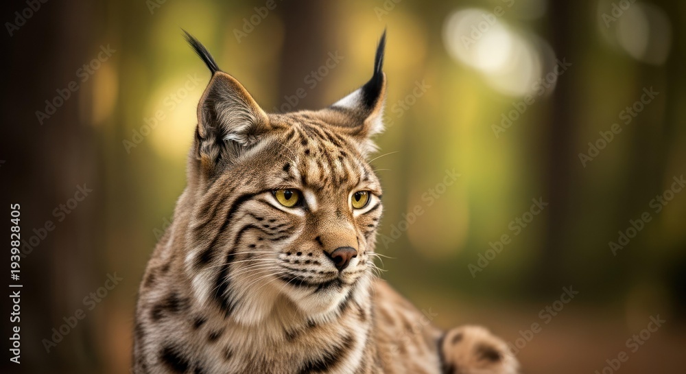 Obraz premium Magnificent Lynx portrait: Close-up of a beautiful wild cat with golden eyes in a forest setting, showcasing its wildlife beauty and nature.