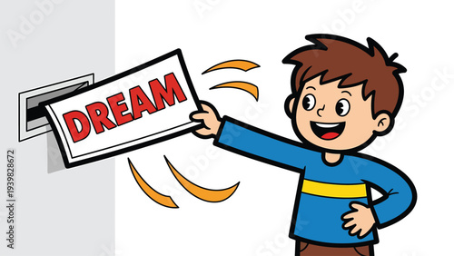 Cartoon boy mailing a 'DREAM' letter, symbolizing hope, aspirations, and future goals