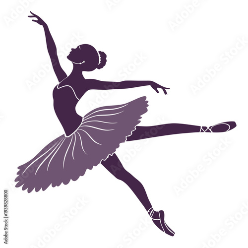 Elegant ballerina dancing gracefully in purple silhouette
