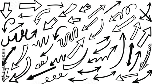 Collection hand drawn arrows. Set simple arrows isolated on white background. Arrow mark icons. Arrow paint - stock vector.