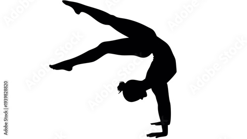 Athlete performing dynamic handstand with one leg bent