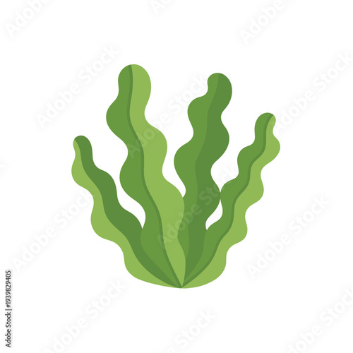 A stylized illustration of green wavy aquatic plant with multiple fronds against a white background.