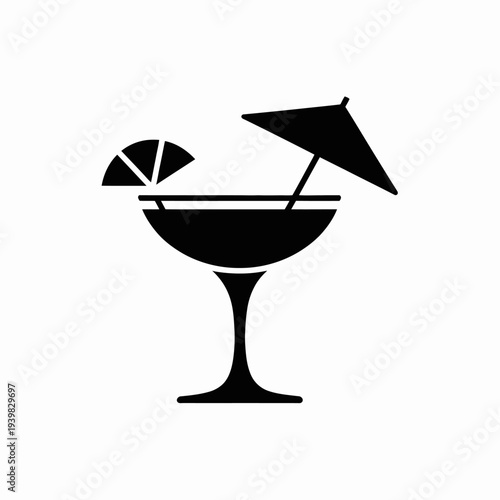 Cocktail Glass with Umbrella and Lemon Slice Silhouette.