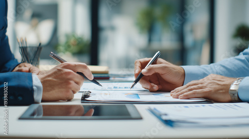 Financial advisor reviewing investment documents with client
