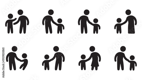 Parent and child holding hands icons showing guidance support and family bond compositions