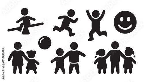 Childhood games and playful moments set featuring kids playing, running, jumping and having fun