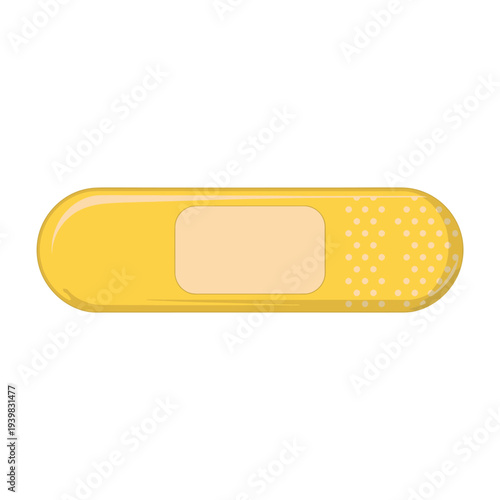 A simple, bright yellow adhesive bandage with a light beige center pad, showcasing a clean and sterile design ideal for first aid and minor wound care