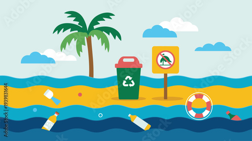 Beach recycling bin marine life protection