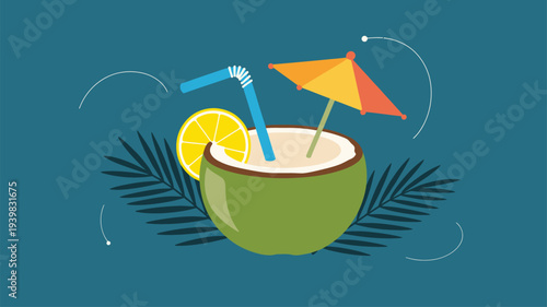 Coconut drink tropical summer illustration