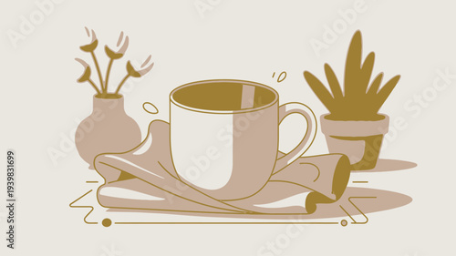 Coffee cup vase flowers potted plant illustration