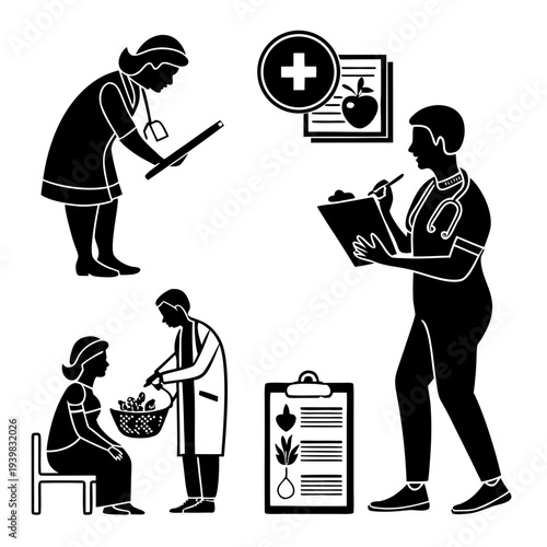 Medical professionals providing healthcare services with nutrition advice