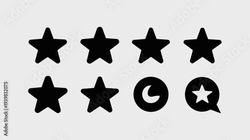 Set of black star icons on white background.