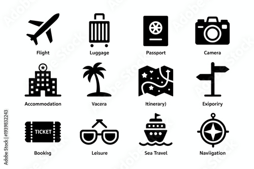 Travel and Tourism Icons Set for Vacation and Exploration.