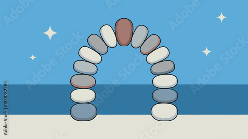 Stone arch beach ocean stars cartoon illustration