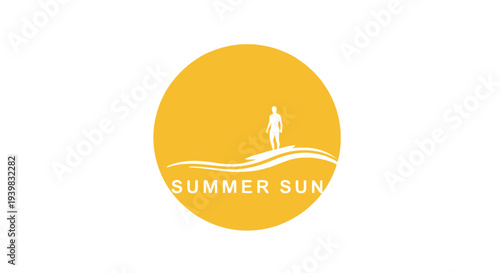 Simple Summer Sun Logo Design with Silhouette.