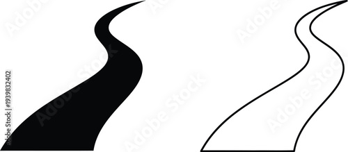 Winding road paths black and white isolated on transparent background, Vector