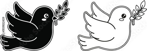 Dove symbolism peace black white isolated on transparent background, Vector