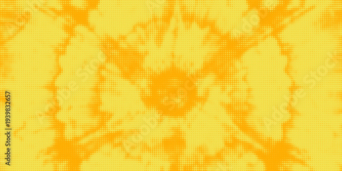 Yellow Halftone Dotted Gradient Background With Retro Comic Texture.