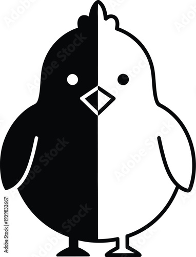 Black and white bird split personality concept isolated on transparent background, Vector