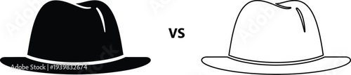 Black and white hats comparison isolated on transparent background, Vector