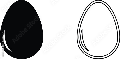 Black and white egg shapes illustration isolated on transparent background, Vector