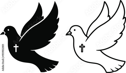 Dove and cross symbolism faith isolated on transparent background, Vector