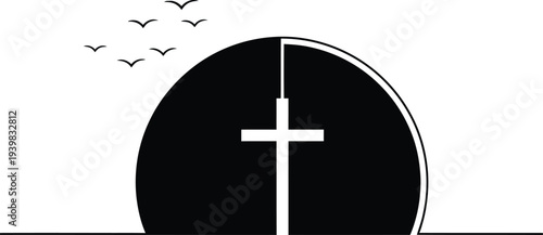 Easter tomb christ resurrection cross isolated on transparent background, Vector