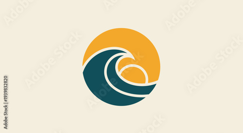 Stylized wave logo design element on beige background.